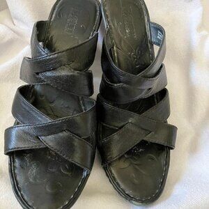 Born Women's Black Leather Sandals 3.5" Heel - Size 8